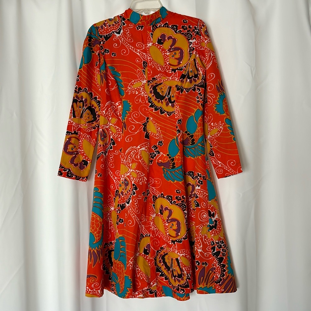 Vintage Bonwit Teller orange print dress appropriate size 4, small